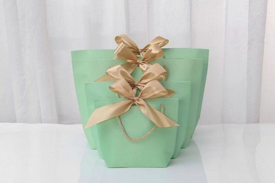 Estampillage du sac blanc de cadeau de ruban de noeud papillon de sac de Logo Light Green Cosmetic Shopping